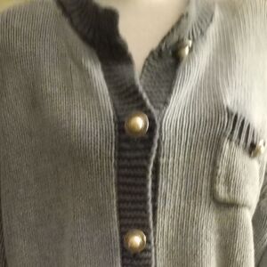 Not new,vintage bleach  treatment blue cardigan sweater faux pearl buttons sizem